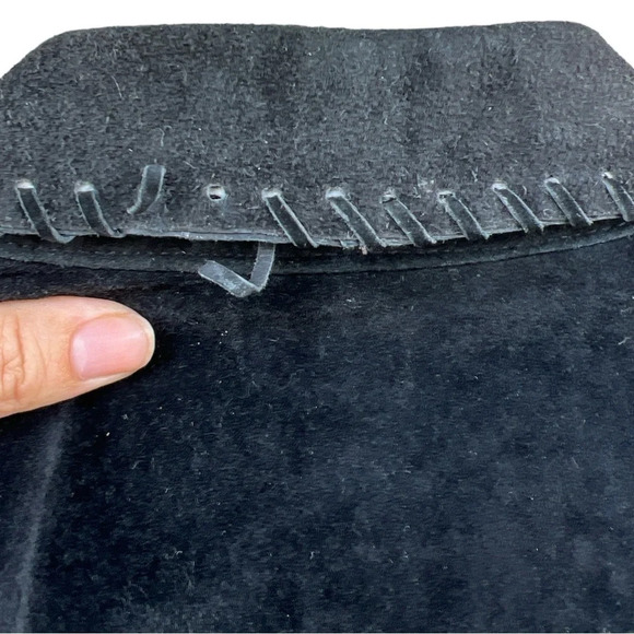 Saguaro Western Black Suede Shirt Jacket w/ Whipstitched Edges Flannel Lined (M) - Picture 7 of 11